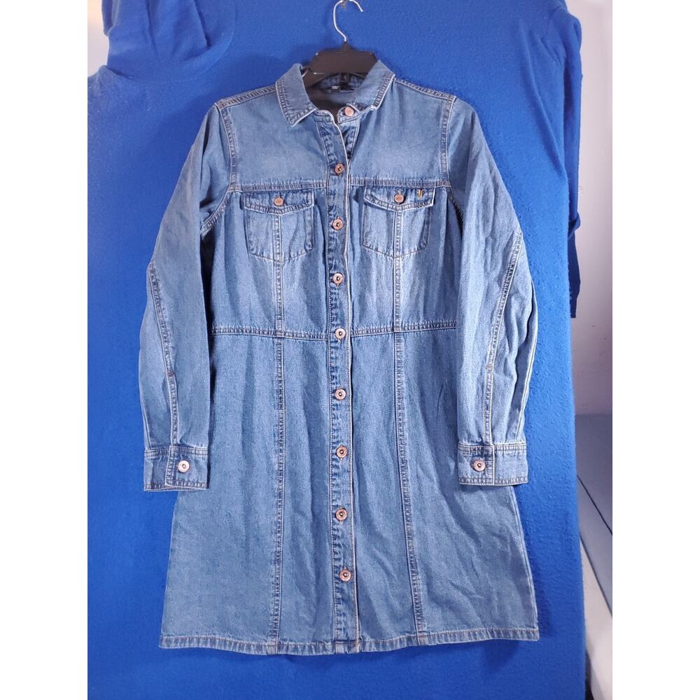 Frye Shirt Dress Women's Small Blue Denim Long Sleeve Button Front Tunic Pockets - Picture 13 of 15